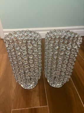 Crystal Mesh Candle Holders Pair - Silver Sparkle